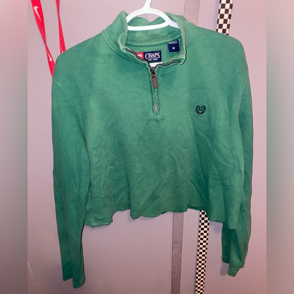 Chaps Green Cropped Pullover Sweatshirt with Zipper | Size: M - Picture 1 of 6